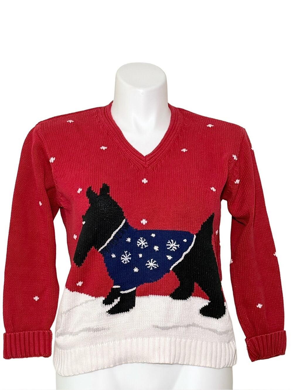Vintage Liz Claiborne Holiday Sweater Scottish Dog knit sweater 100% Cotton